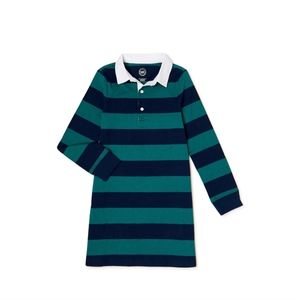 NWT Wonder Nation Rugby Dress Blue Green and White Comfortable 💯 Cotton 4-5T